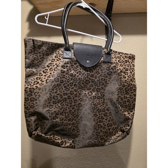 CHICO’S Animal Print Top Zippered Roomy Foldable Tote w/Flap & Snap Closure - Picture 1 of 6